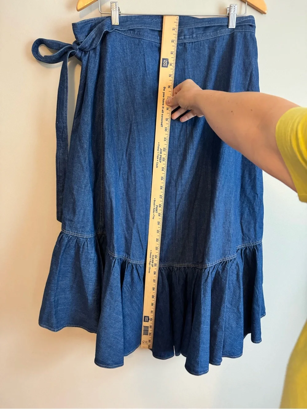 Polo Ralph Lauren Ruffled Chambray Wrap Skirt Blue Denim High-Low Size 12 euc - Picture 11 of 13